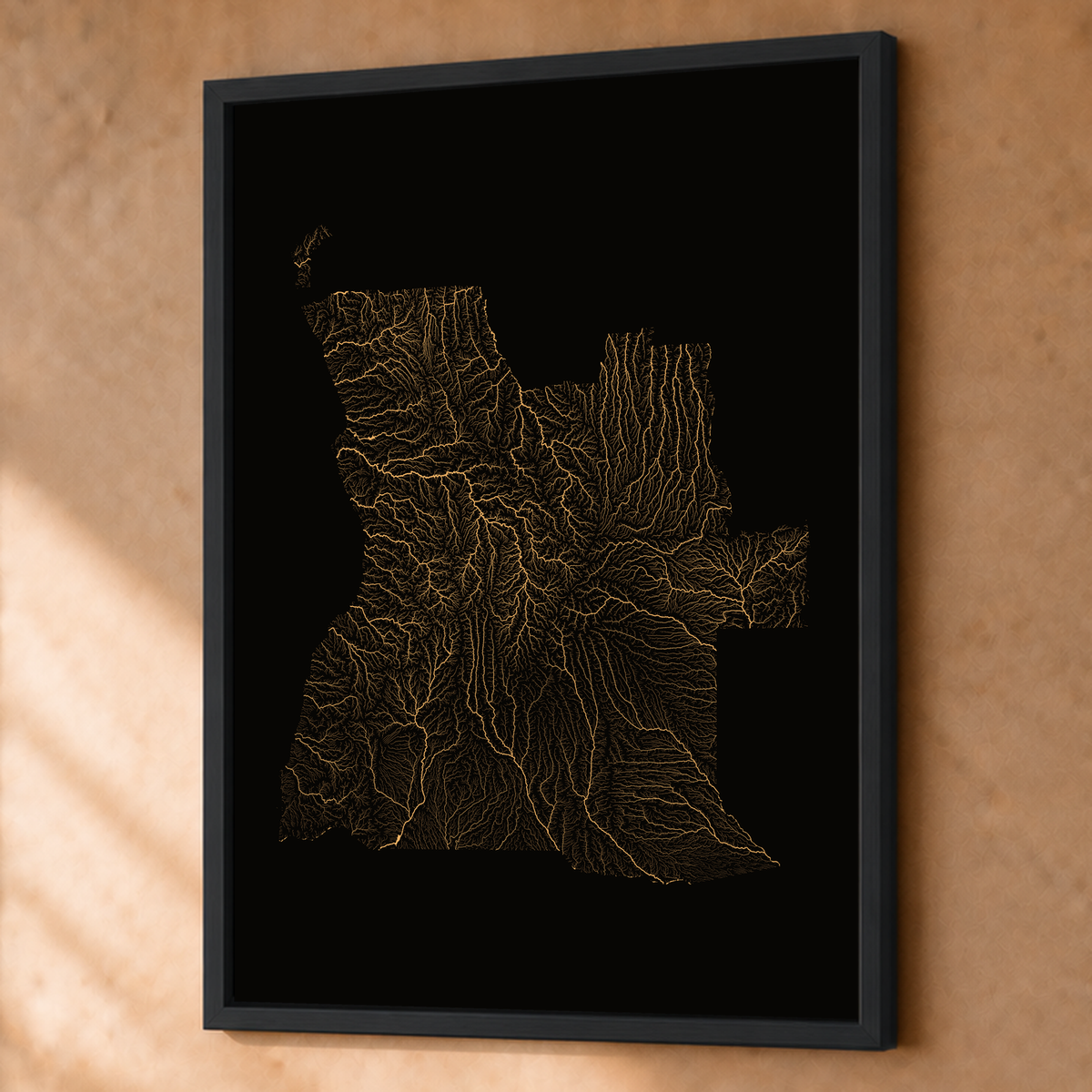 Quadro dos rios de Angola — Cobre, Preto · Sem margem — Fine art emoldurado — 3x4