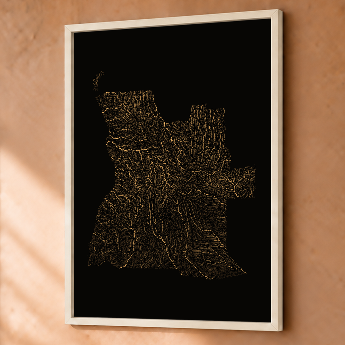 Quadro dos rios de Angola — Cobre, Branco · Sem margem — Fine art emoldurado — 3x4