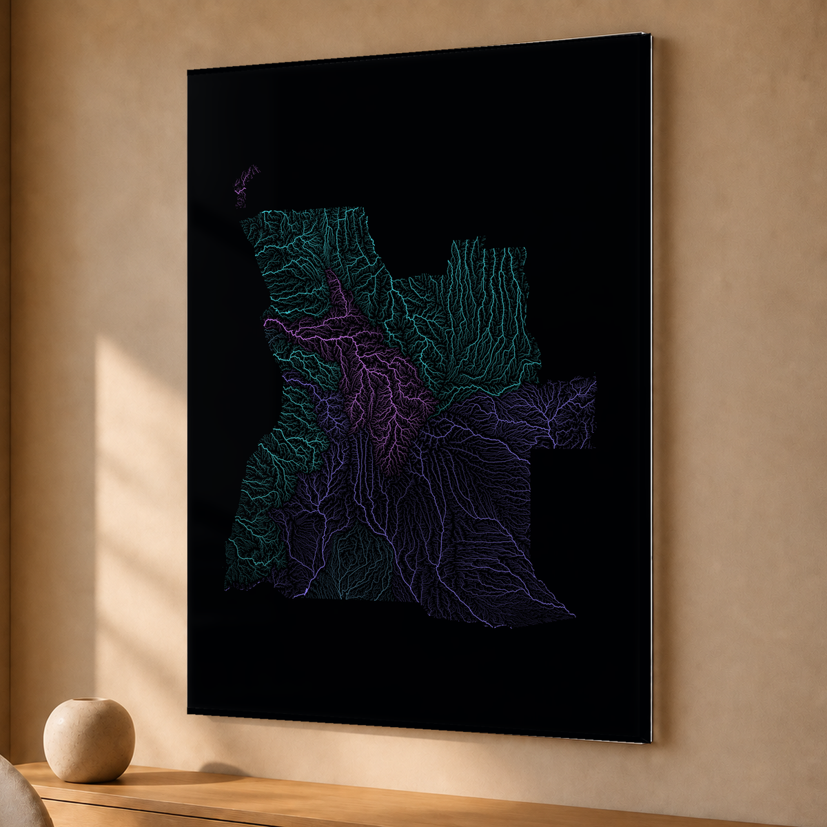 Quadro dos rios de Angola — Neon hidrográfico, Sem margem — Acrílico — 3x4