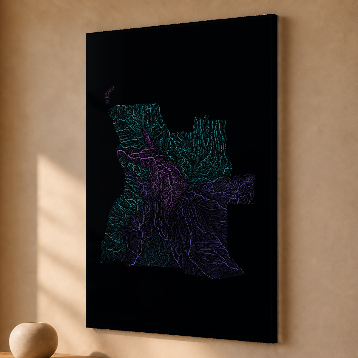 Quadro dos rios de Angola — Neon hidrográfico, Sem margem — Acrílico — 2x3