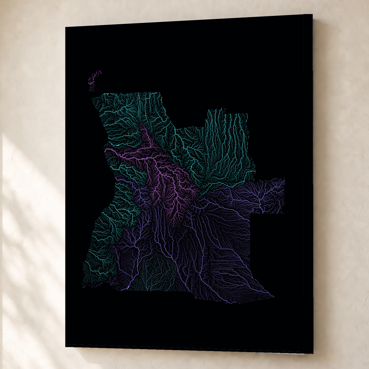 Quadro dos rios de Angola — Neon hidrográfico, Sem margem — Canvas — 3x4