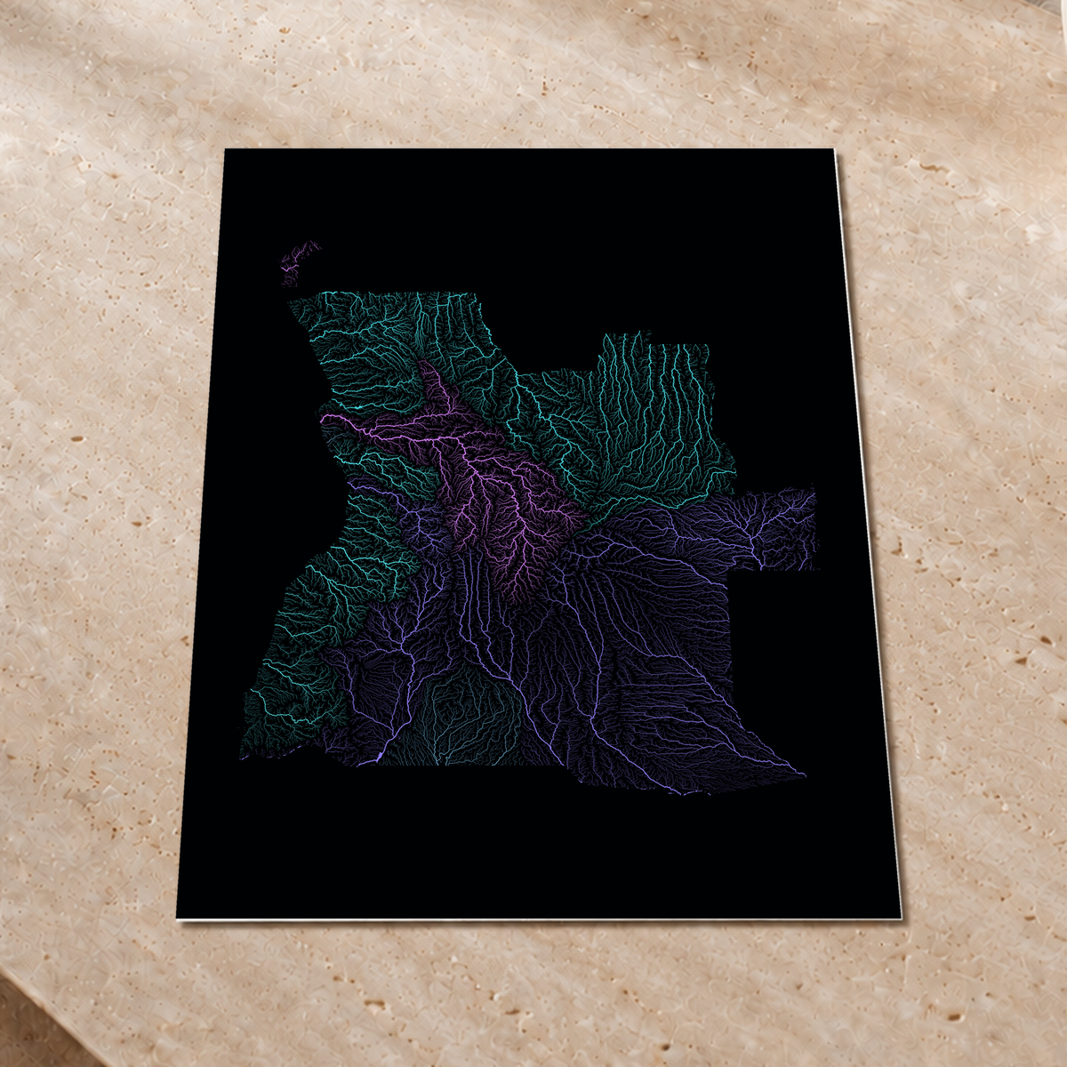 Quadro dos rios de Angola — Neon hidrográfico, Sem margem — Fine art print — 3x4