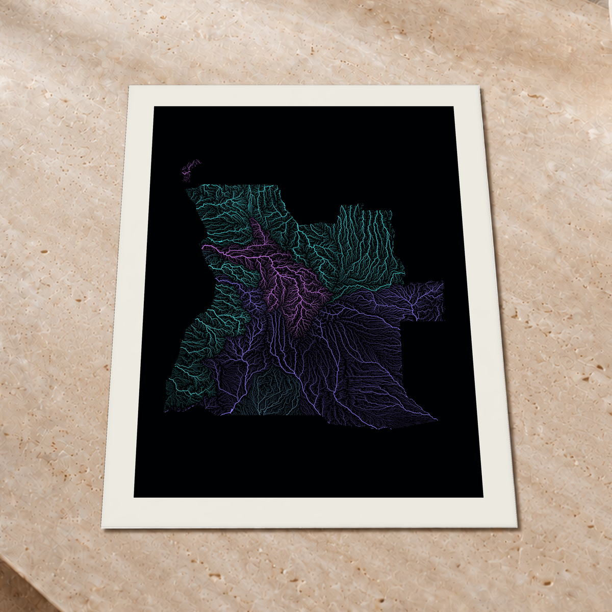 Quadro dos rios de Angola — Neon hidrográfico, Margem branca — Fine art print — 3x4