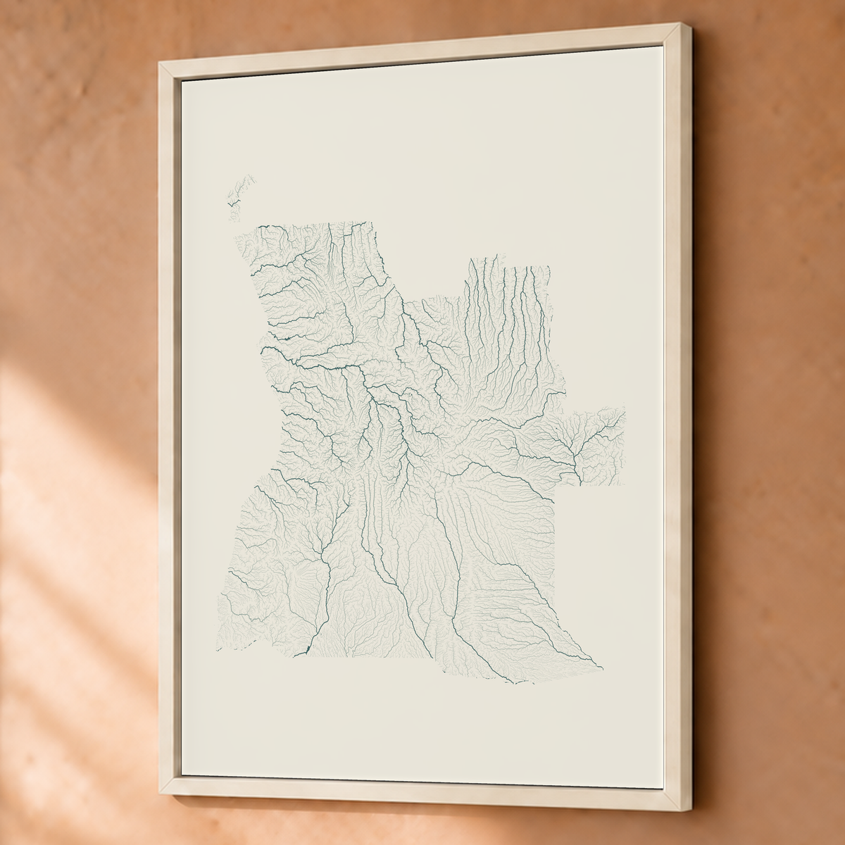 Quadro dos rios de Angola — Natural e luminosa, Branco · Sem margem — Fine art emoldurado — 3x4