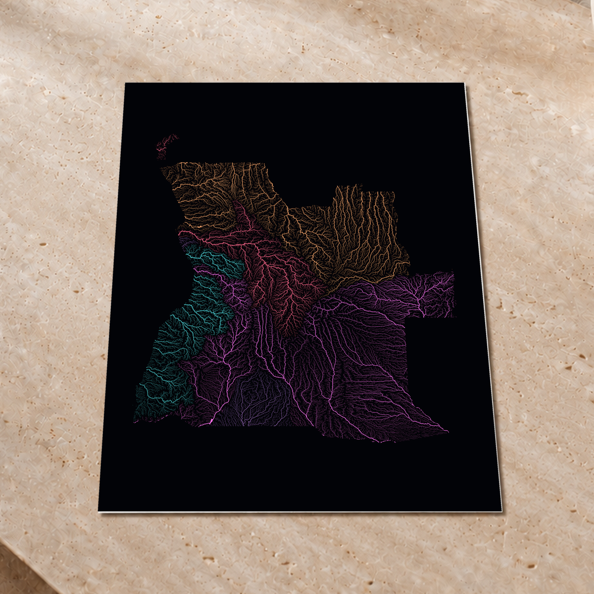 Quadro dos rios de Angola — Neon por território, Sem margem — Fine art print — 3x4