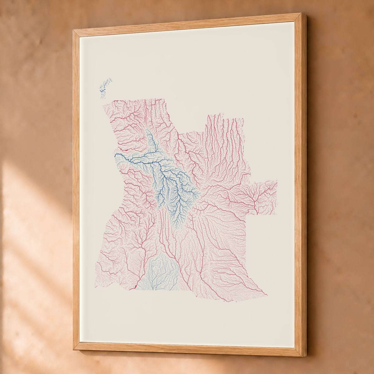 Quadro dos rios de Angola — Risografia, Natural · Sem margem — Fine art emoldurado — 3x4