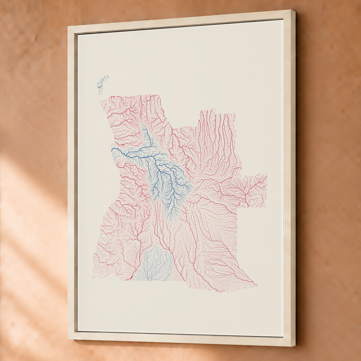 Quadro dos rios de Angola — Risografia, Branco · Sem margem — Fine art emoldurado — 3x4
