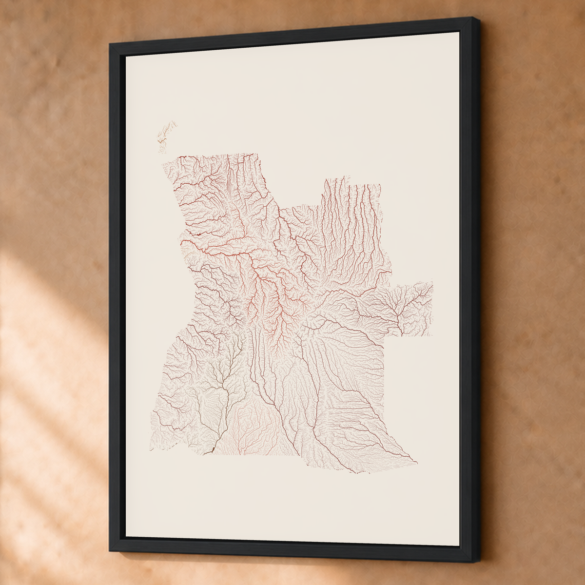 Quadro dos rios de Angola — Terracota e areia, Preto · Sem margem — Fine art emoldurado — 3x4