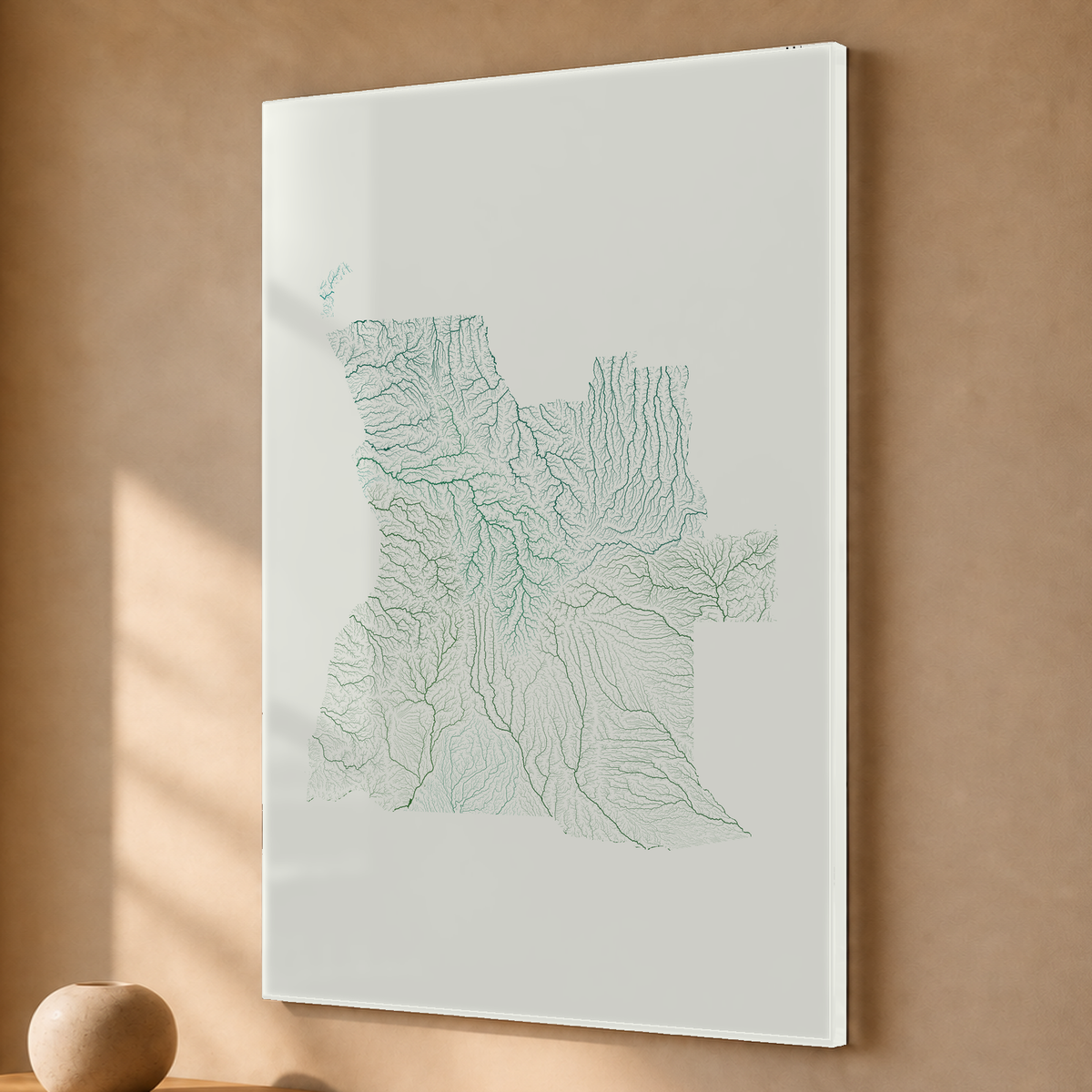Quadro dos rios de Angola — Verde jade e porcelana, Sem margem — Acrílico — 2x3