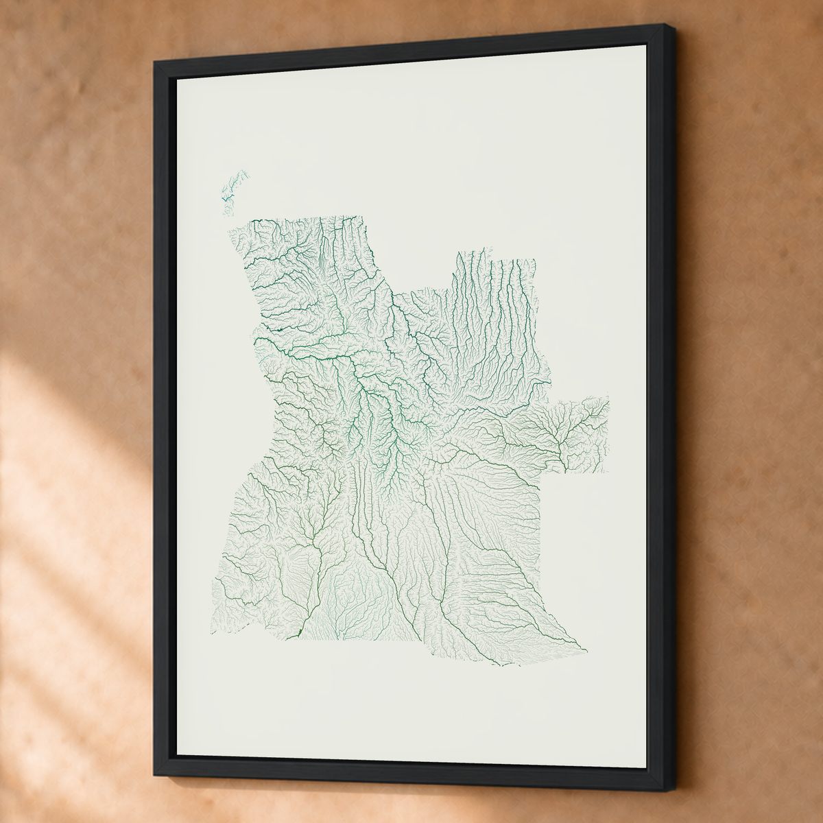 Quadro dos rios de Angola — Verde jade e porcelana, Preto · Sem margem — Fine art emoldurado — 3x4