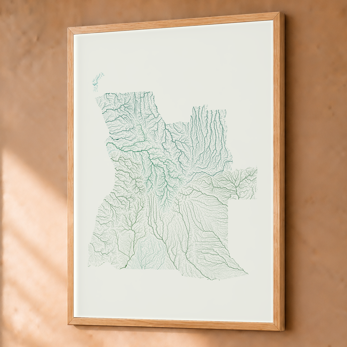 Quadro dos rios de Angola — Verde jade e porcelana, Natural · Sem margem — Fine art emoldurado — 3x4