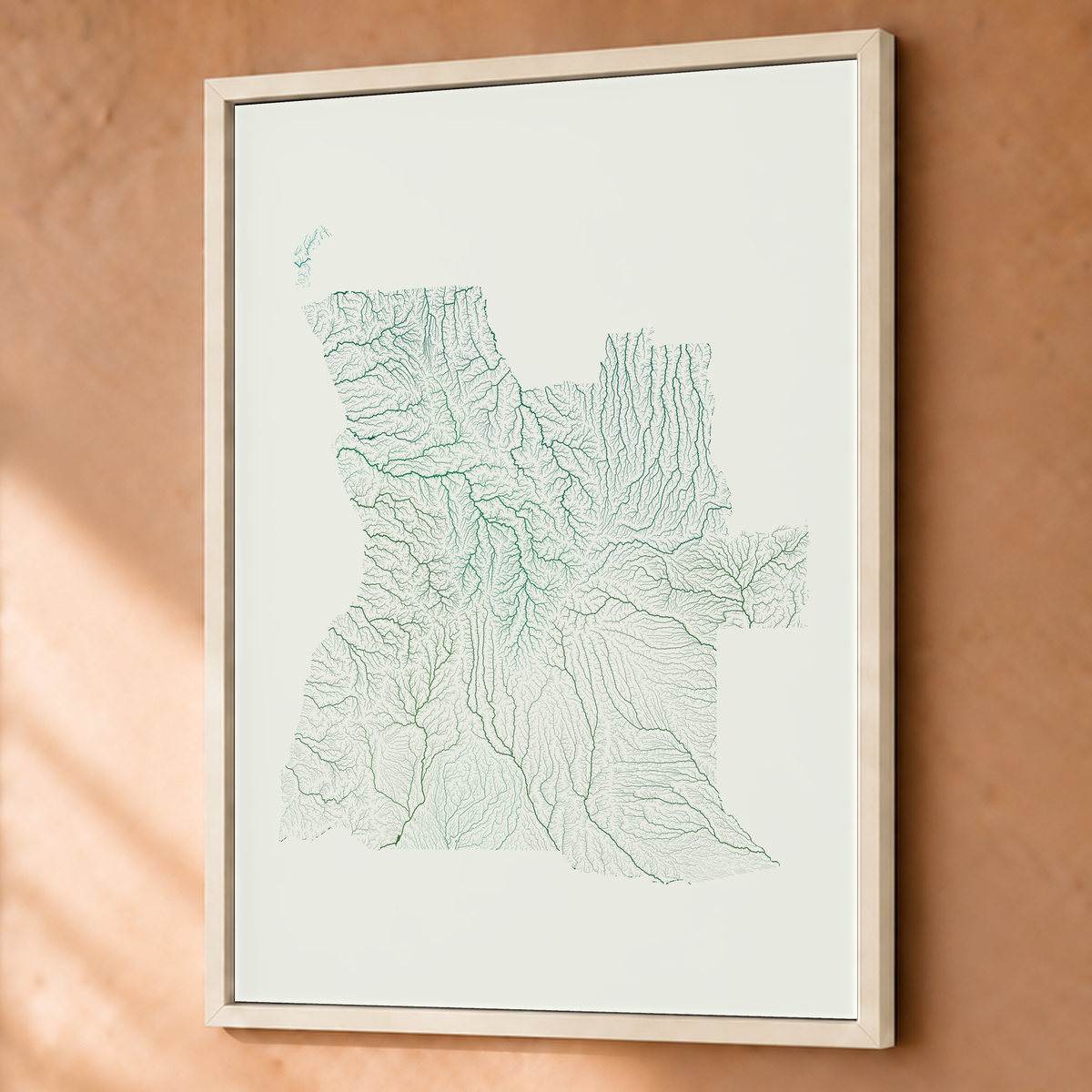 Quadro dos rios de Angola — Verde jade e porcelana, Branco · Sem margem — Fine art emoldurado — 3x4