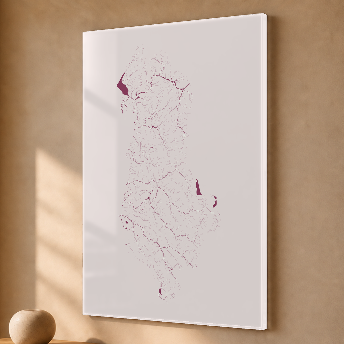 Beautiful Rivers — Albânia — Ameixa e rosé, Acrílico · 40 × 60 cm, Sem margem