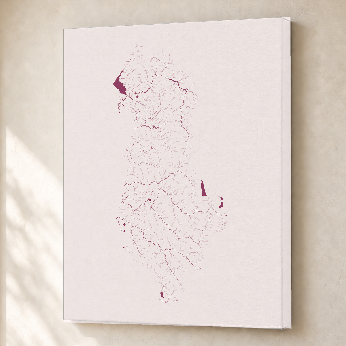 Beautiful Rivers — Albânia — Ameixa e rosé, Canvas · 45 × 60 cm, Sem margem