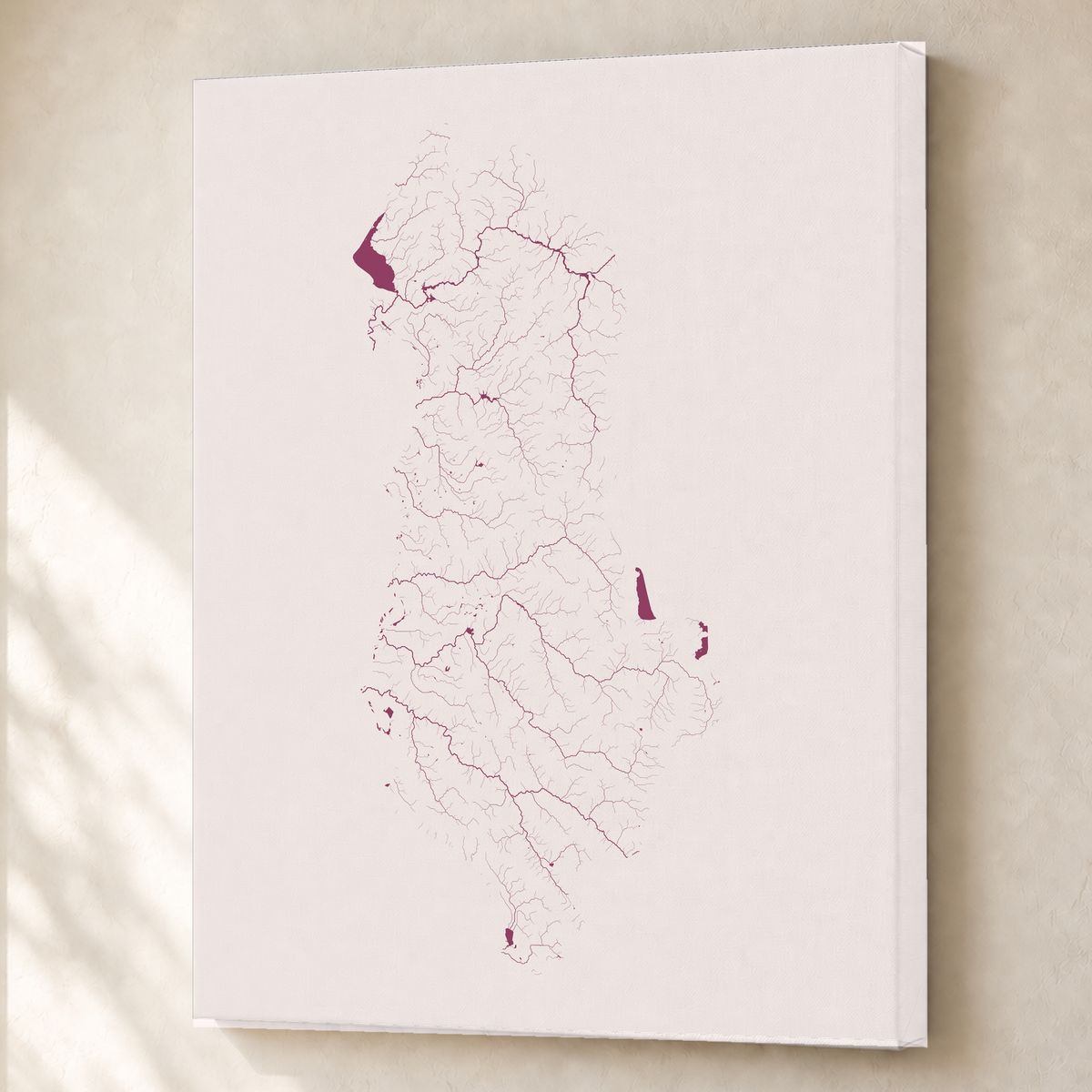 Beautiful Rivers — Albânia — Ameixa e rosé, Canvas · 60 × 80 cm, Sem margem