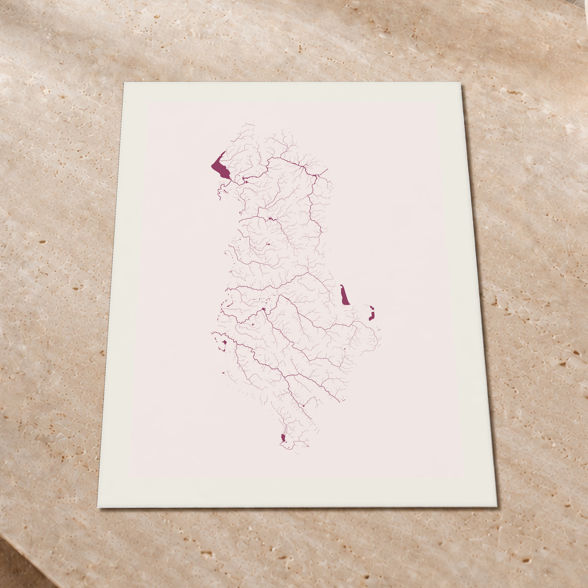 Beautiful Rivers — Albânia — Ameixa e rosé, Impressão fine art · 60 × 80 cm, Margem branca