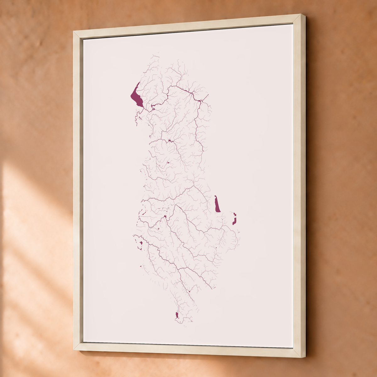 Beautiful Rivers — Albânia — Ameixa e rosé, Fine art emoldurado · 45 × 60 cm, Branco · Sem margem