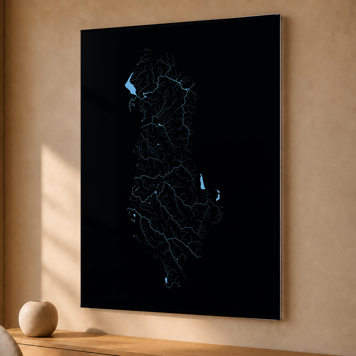 Beautiful Rivers — Albânia — Neon hidrográfico, Acrílico · 30 × 40 cm, Sem margem