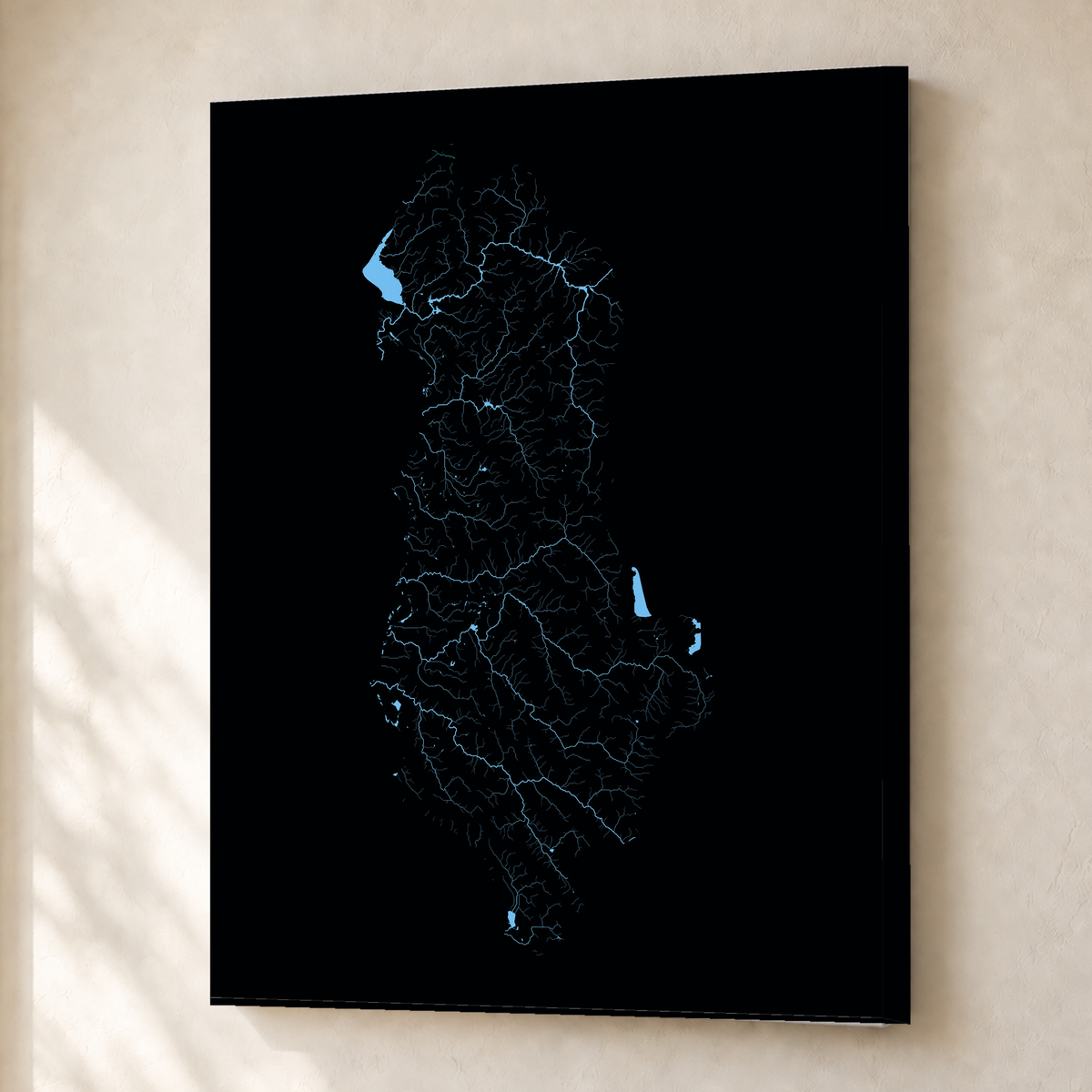 Beautiful Rivers — Albânia — Neon hidrográfico, Canvas · 30 × 40 cm, Sem margem