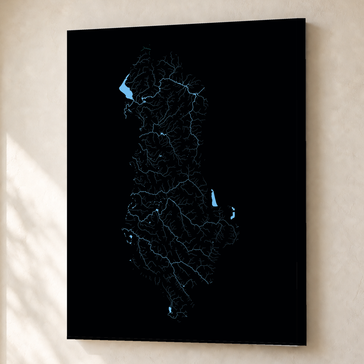Beautiful Rivers — Albânia — Neon hidrográfico, Canvas · 45 × 60 cm, Sem margem