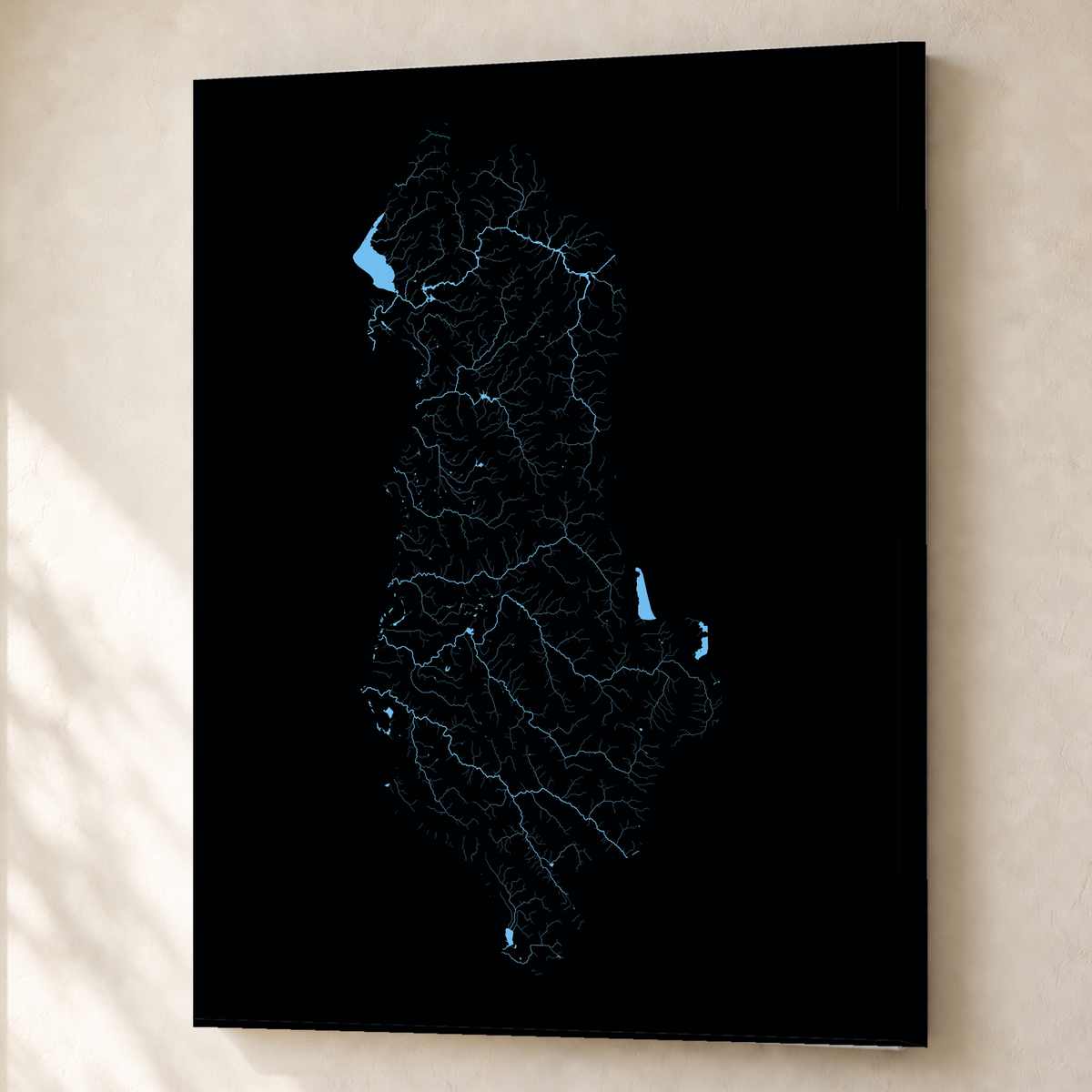 Beautiful Rivers — Albânia — Neon hidrográfico, Canvas · 60 × 80 cm, Sem margem