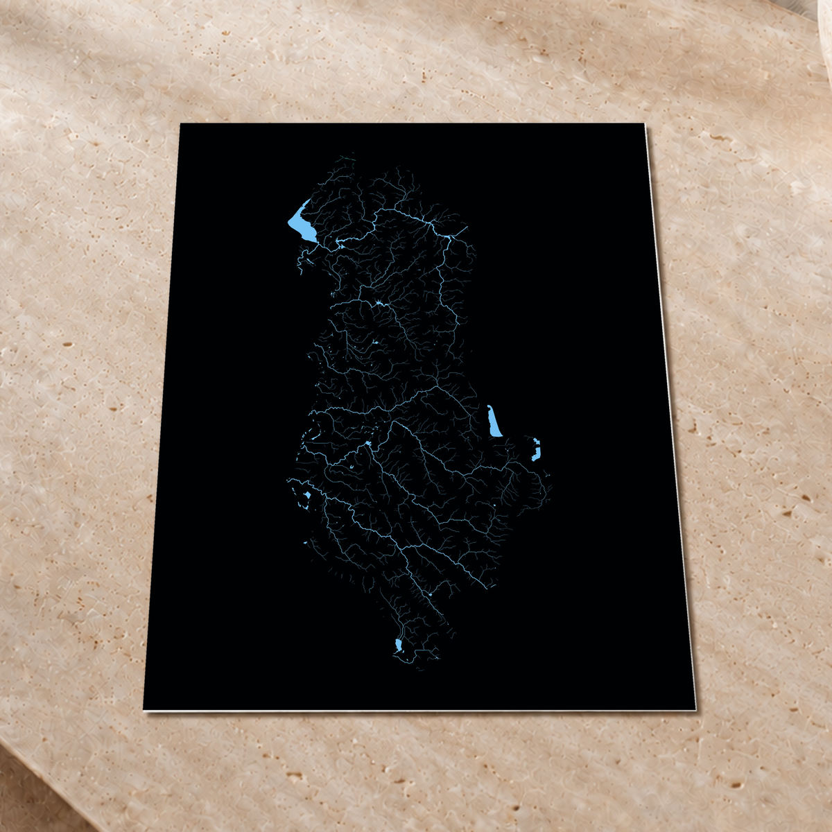 Beautiful Rivers — Albânia — Neon hidrográfico, Impressão fine art · 45 × 60 cm, Sem margem