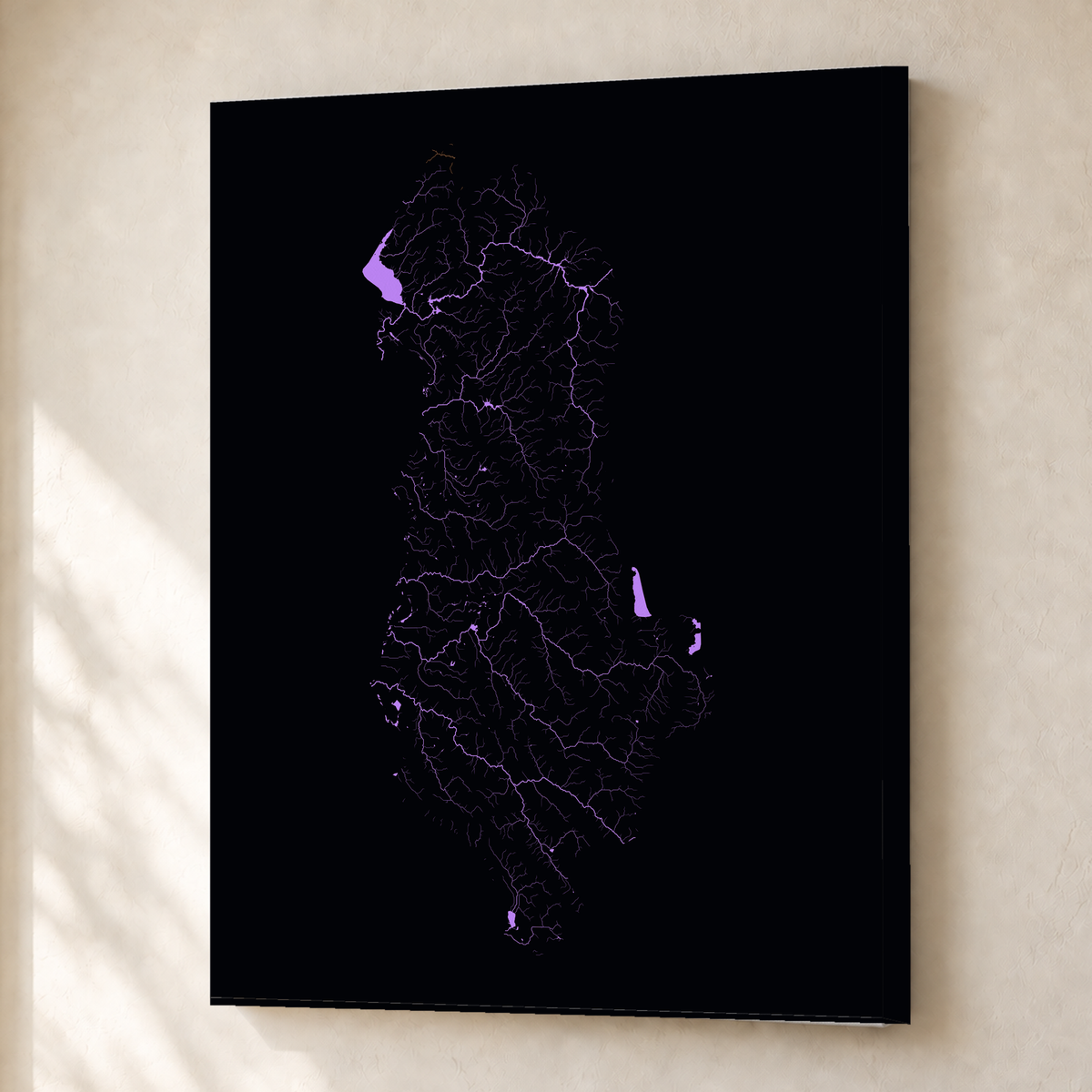 Beautiful Rivers — Albânia — Neon por território, Canvas · 30 × 40 cm, Sem margem