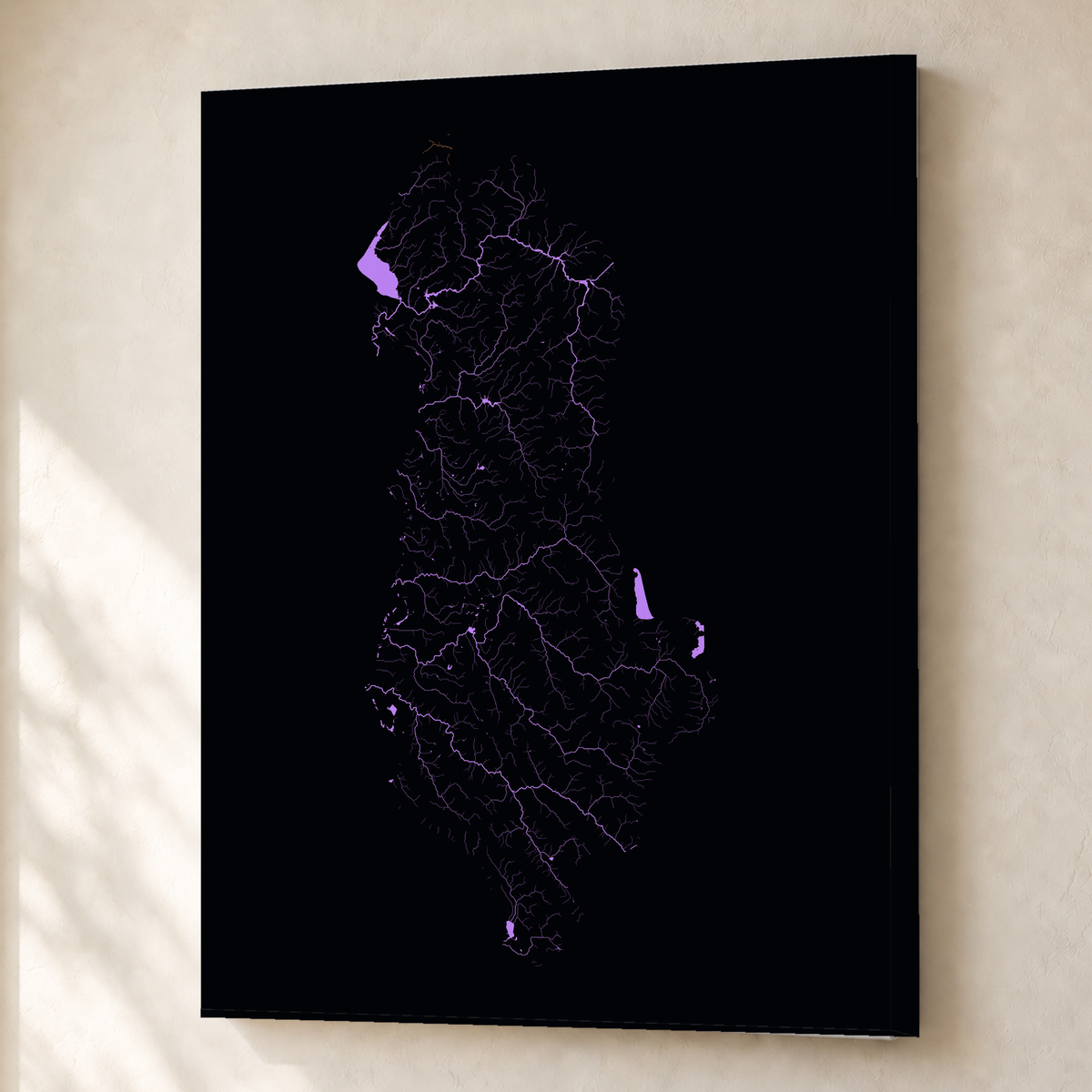 Beautiful Rivers — Albânia — Neon por território, Canvas · 45 × 60 cm, Sem margem