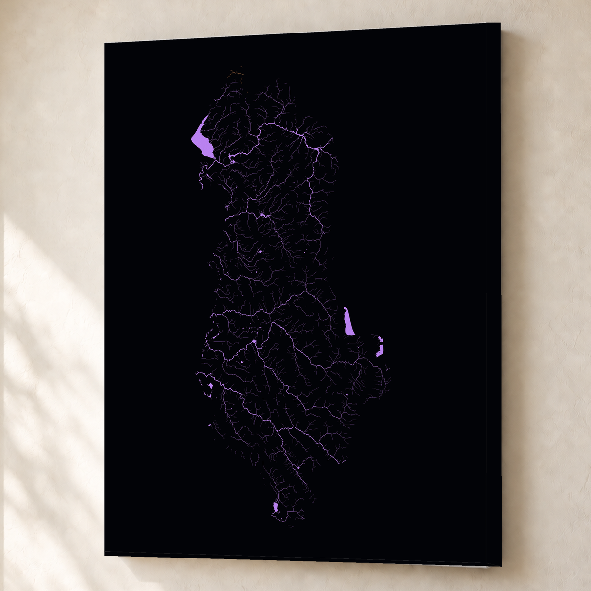 Beautiful Rivers — Albânia — Neon por território, Canvas · 60 × 80 cm, Sem margem