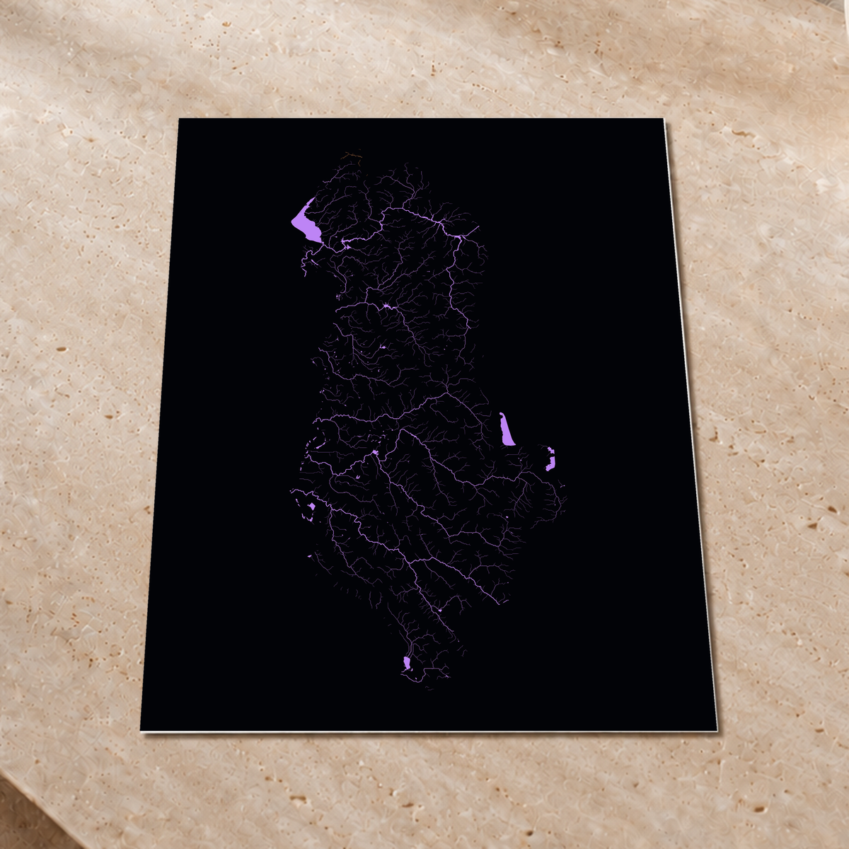 Beautiful Rivers — Albânia — Neon por território, Impressão fine art · 60 × 80 cm, Sem margem