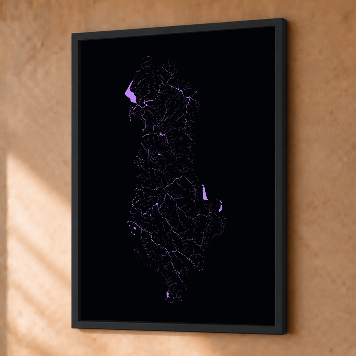 Beautiful Rivers — Albânia — Neon por território, Fine art emoldurado · 30 × 40 cm, Preto · Sem margem