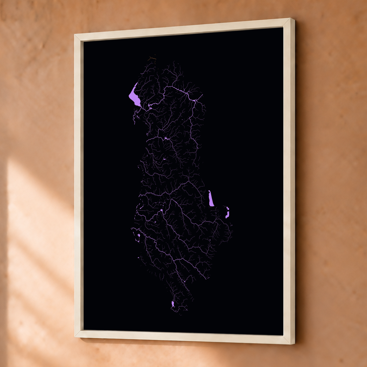 Beautiful Rivers — Albânia — Neon por território, Fine art emoldurado · 30 × 40 cm, Branco · Sem margem