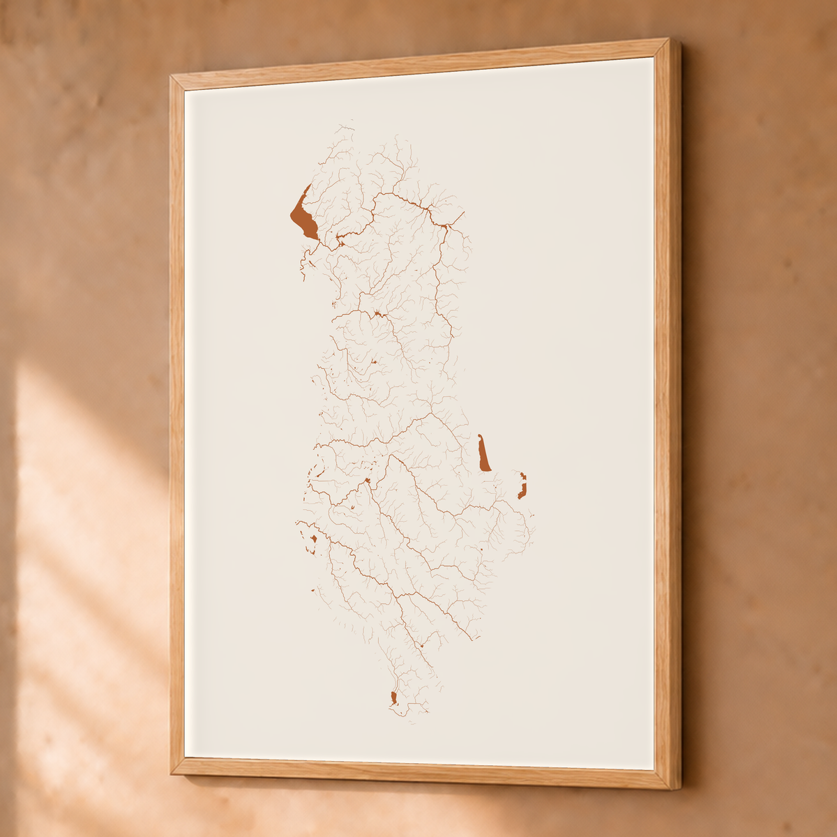 Beautiful Rivers — Albânia — Terracota e areia, Fine art emoldurado · 45 × 60 cm, Natural · Sem margem