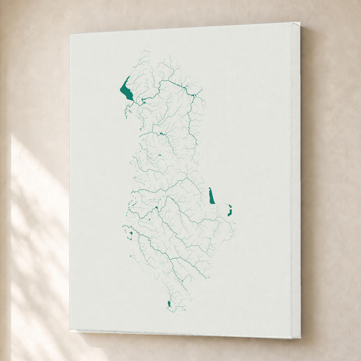 Beautiful Rivers — Albânia — Verde jade e porcelana, Canvas · 30 × 40 cm, Sem margem