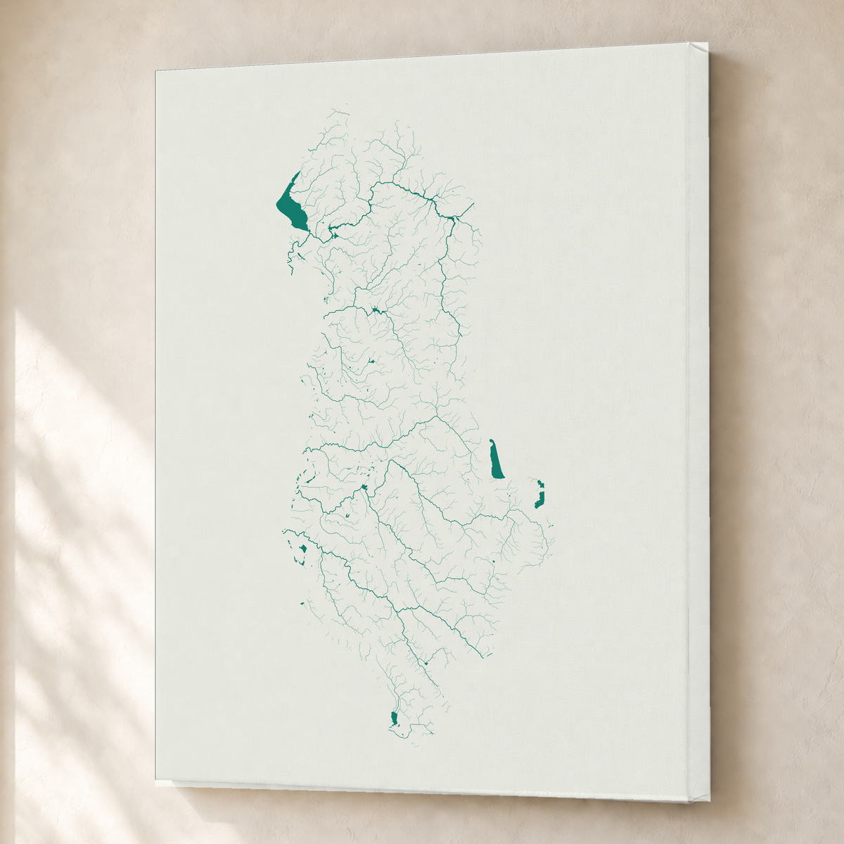 Beautiful Rivers — Albânia — Verde jade e porcelana, Canvas · 45 × 60 cm, Sem margem