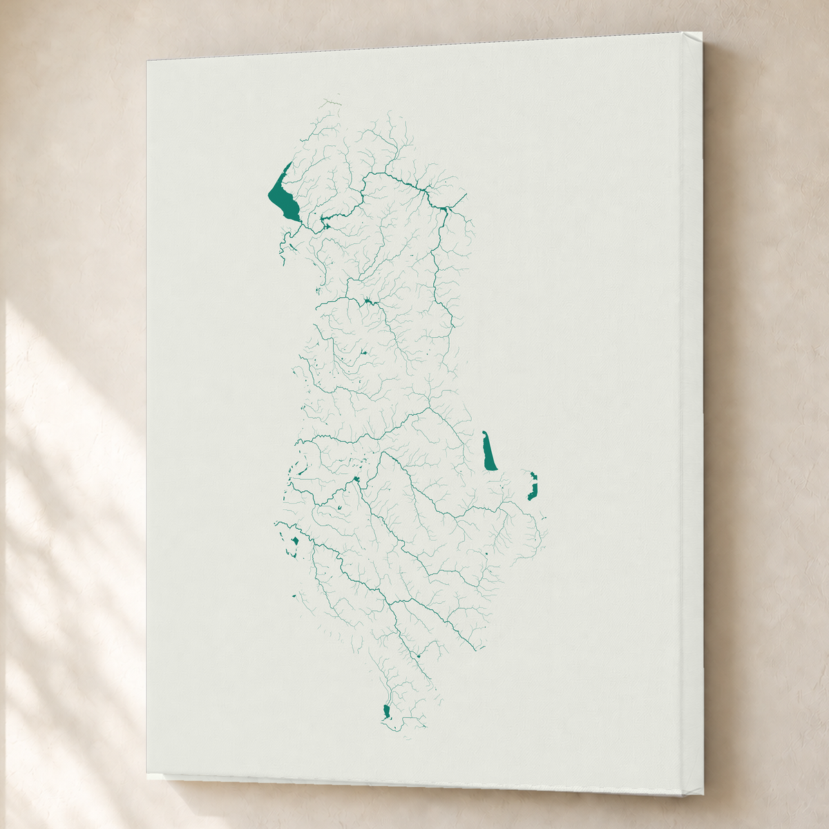 Beautiful Rivers — Albânia — Verde jade e porcelana, Canvas · 60 × 80 cm, Sem margem