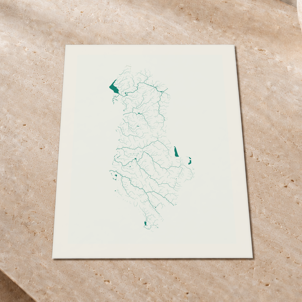 Beautiful Rivers — Albânia — Verde jade e porcelana, Impressão fine art · 45 × 60 cm, Margem branca