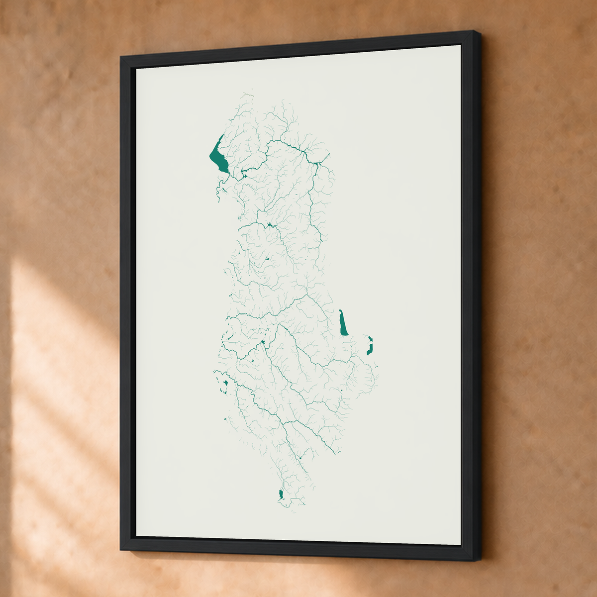 Beautiful Rivers — Albânia — Verde jade e porcelana, Fine art emoldurado · 30 × 40 cm, Preto · Sem margem