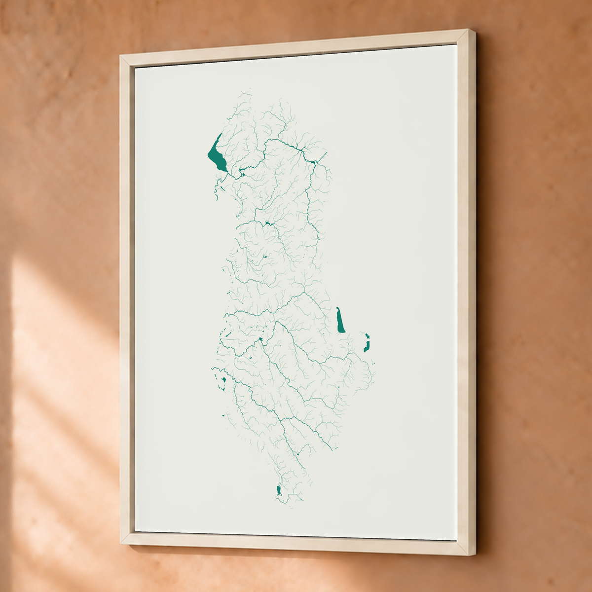 Beautiful Rivers — Albânia — Verde jade e porcelana, Fine art emoldurado · 30 × 40 cm, Branco · Sem margem