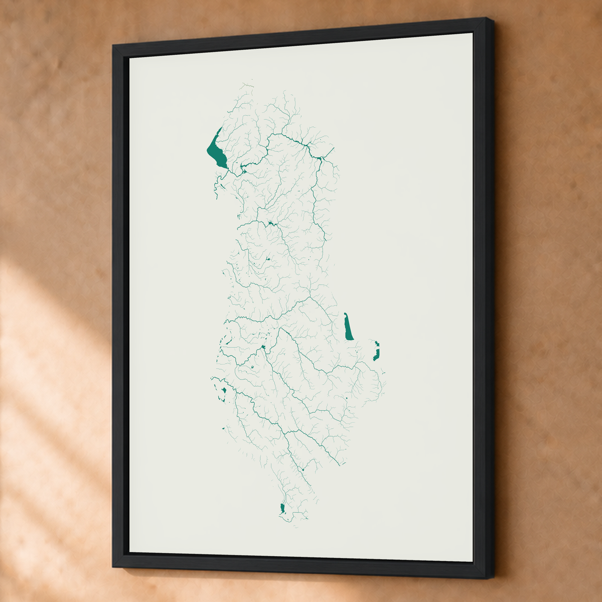 Beautiful Rivers — Albânia — Verde jade e porcelana, Fine art emoldurado · 60 × 80 cm, Preto · Sem margem