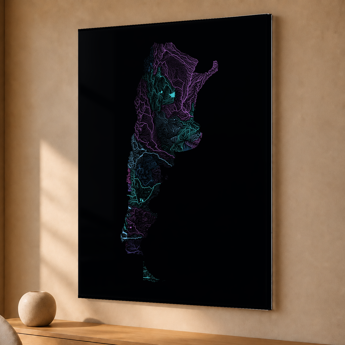 Beautiful Rivers — Argentina — Neon hidrográfico, Acrílico · 30 × 40 cm, Sem margem