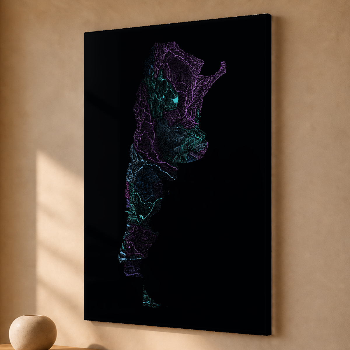 Beautiful Rivers — Argentina — Neon hidrográfico, Acrílico · 40 × 60 cm, Sem margem