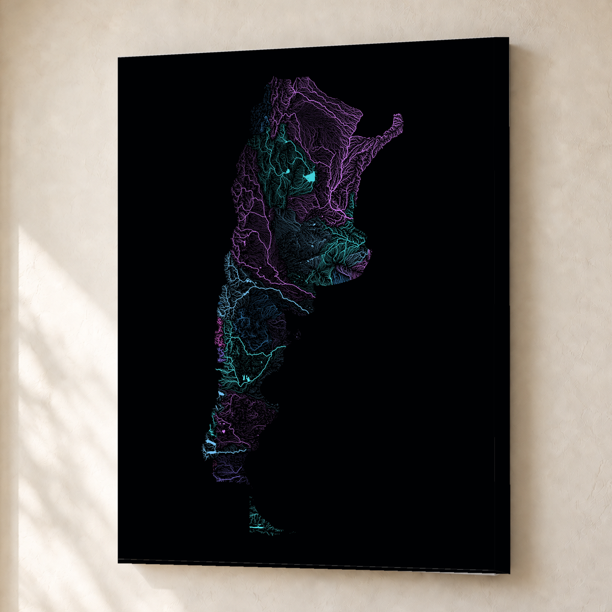 Beautiful Rivers — Argentina — Neon hidrográfico, Canvas · 30 × 40 cm, Sem margem