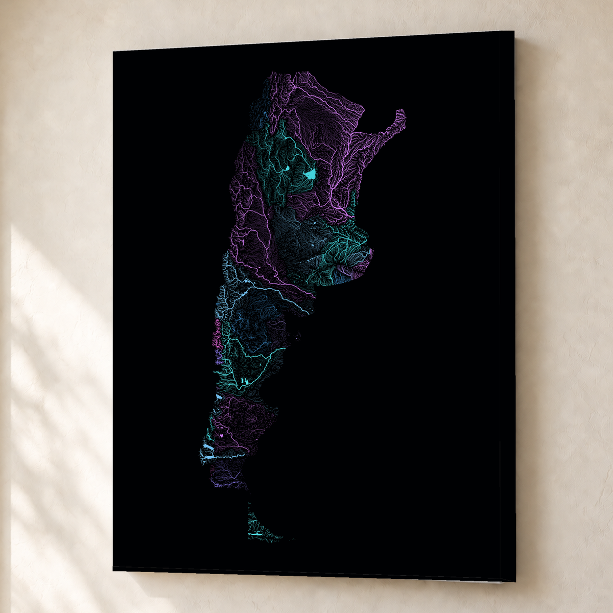Beautiful Rivers — Argentina — Neon hidrográfico, Canvas · 45 × 60 cm, Sem margem