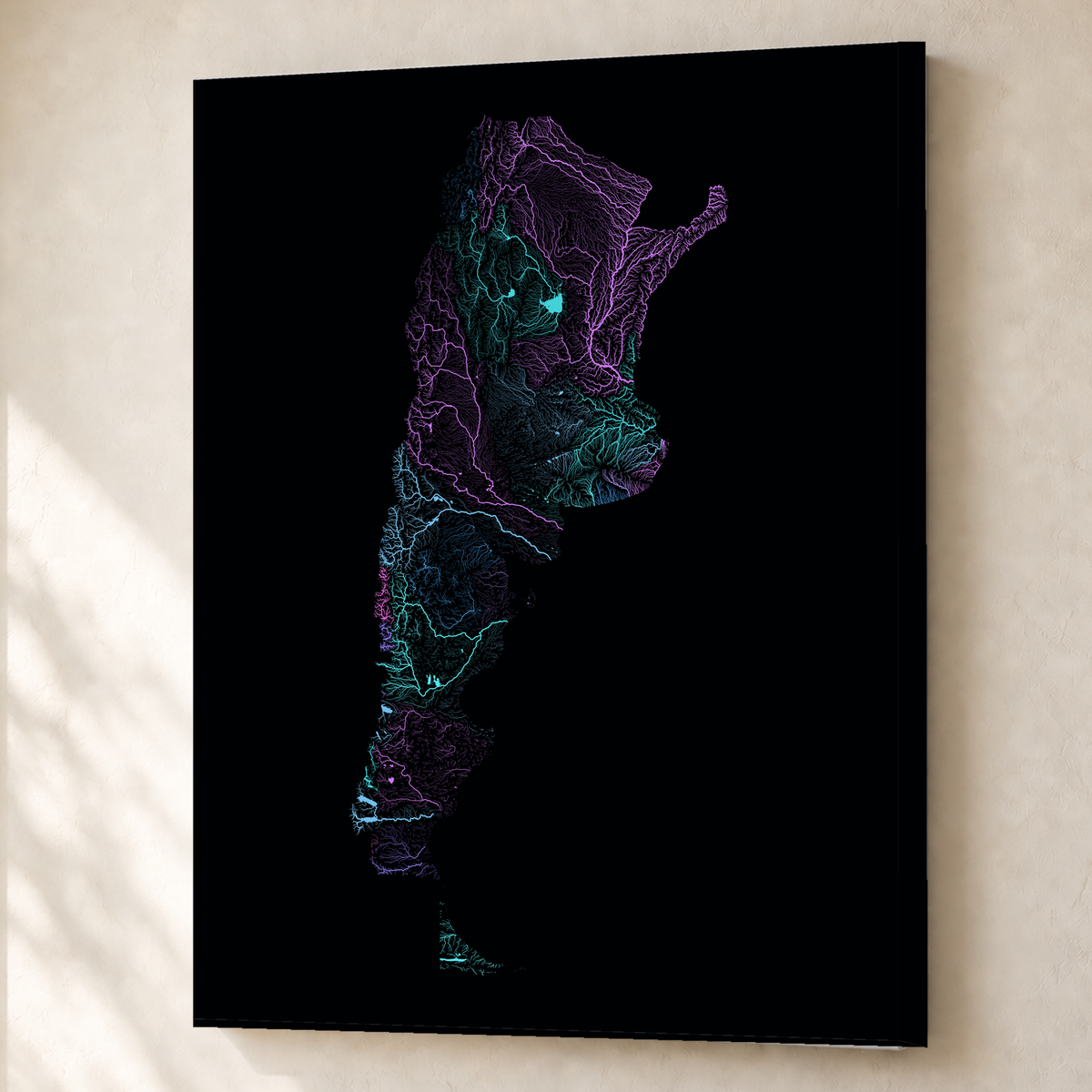 Beautiful Rivers — Argentina — Neon hidrográfico, Canvas · 60 × 80 cm, Sem margem