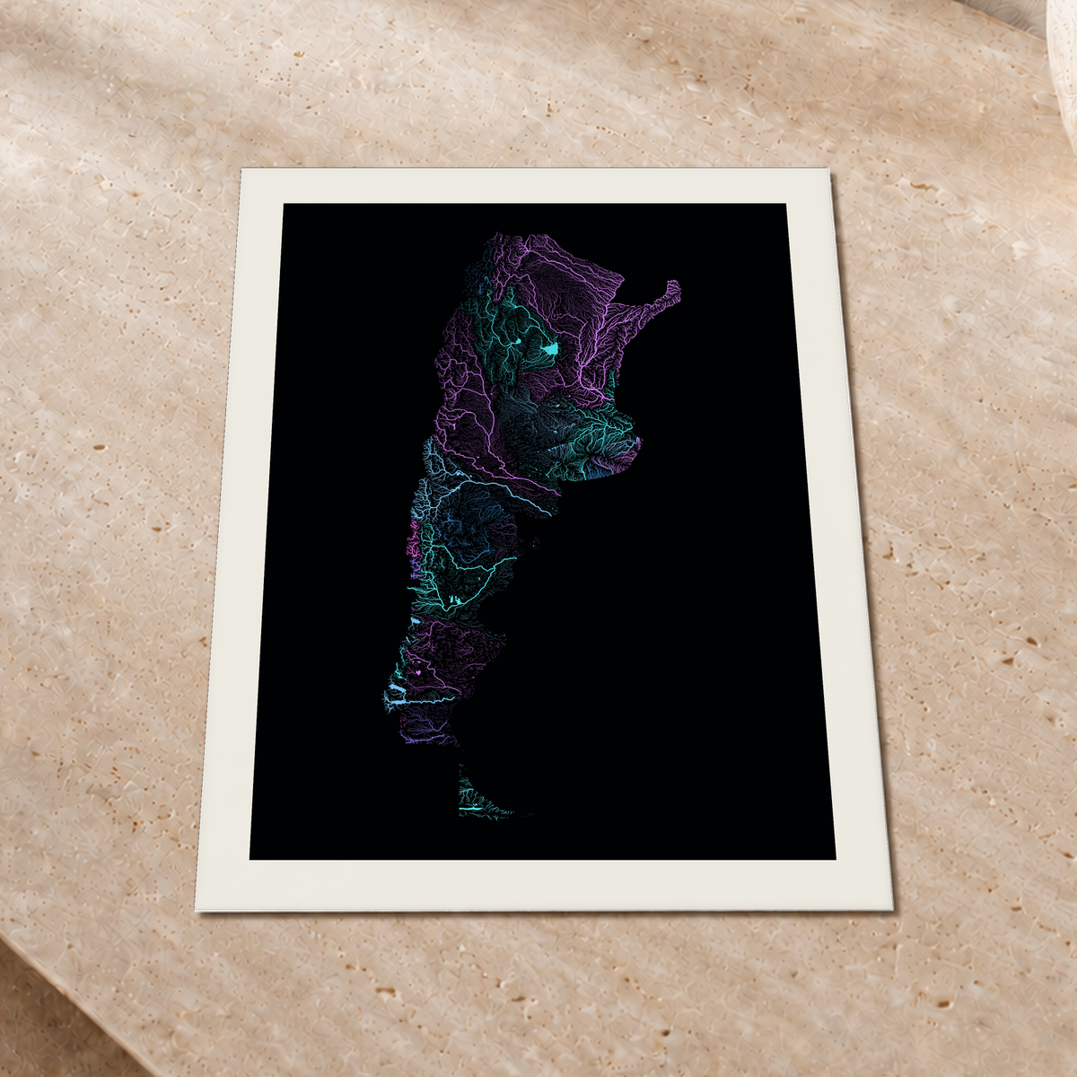 Beautiful Rivers — Argentina — Neon hidrográfico, Impressão fine art · 30 × 40 cm, Margem branca