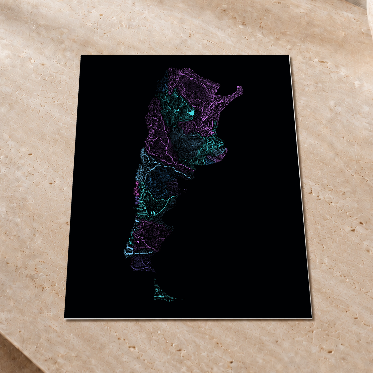 Beautiful Rivers — Argentina — Neon hidrográfico, Impressão fine art · 45 × 60 cm, Sem margem