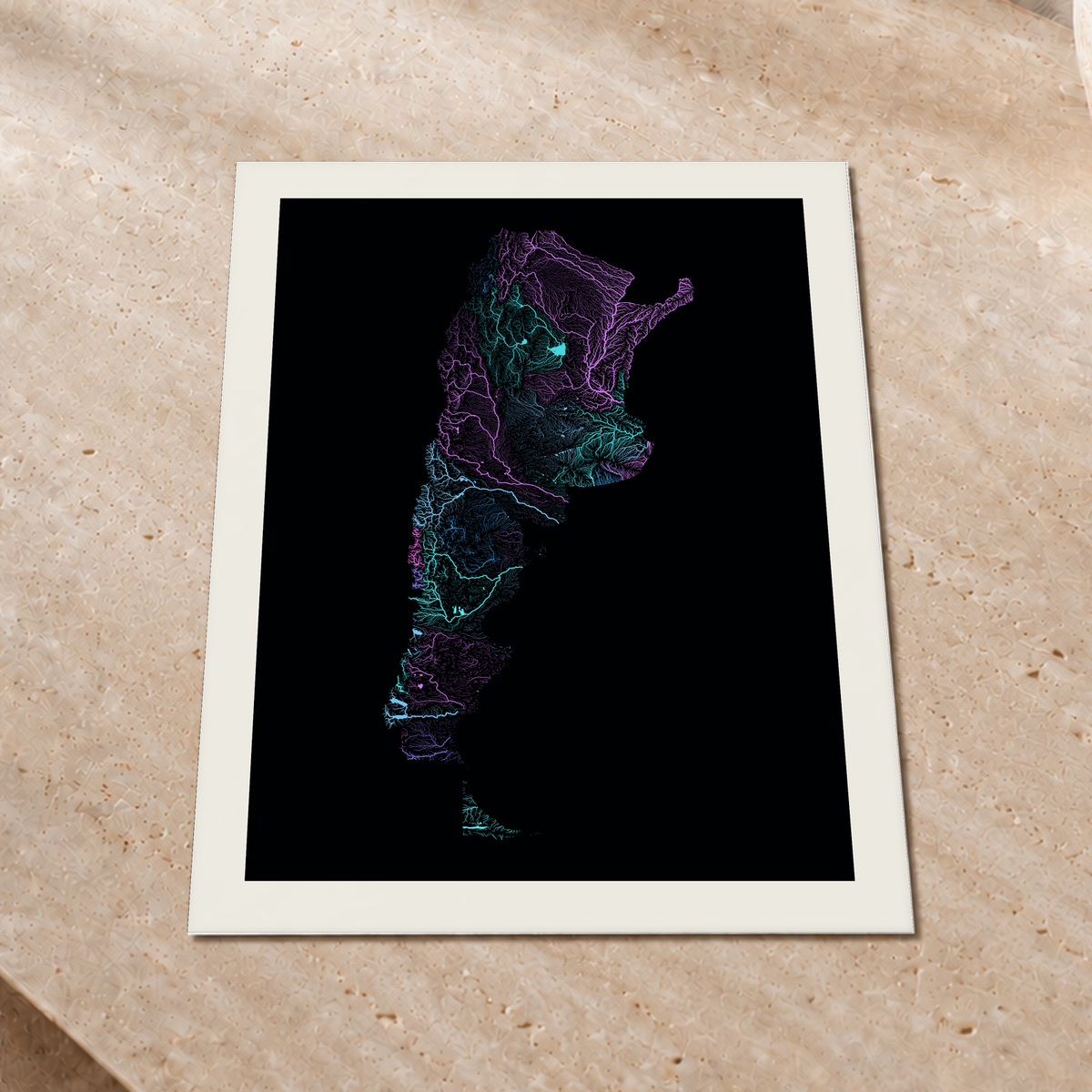 Beautiful Rivers — Argentina — Neon hidrográfico, Impressão fine art · 45 × 60 cm, Margem branca