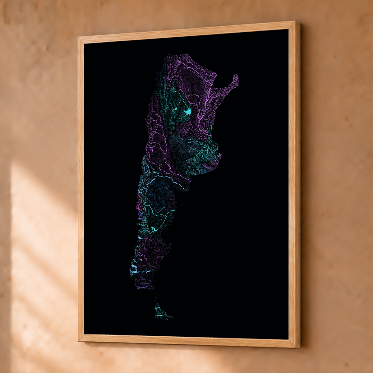 Beautiful Rivers — Argentina — Neon hidrográfico, Fine art emoldurado · 30 × 40 cm, Natural · Sem margem