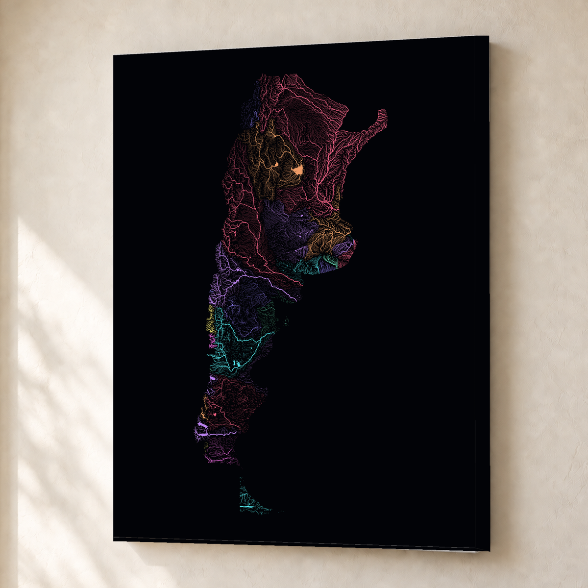 Beautiful Rivers — Argentina — Neon por território, Canvas · 30 × 40 cm, Sem margem